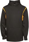 Am image of a Custom ATC Ptech Fleece Varcity Hooded Youth Sweatshirt in Black/Gold!