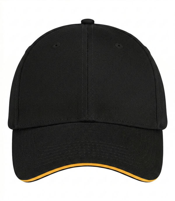 An image of a Custom ATC Sandwich Bill Cap in Black/Gold!