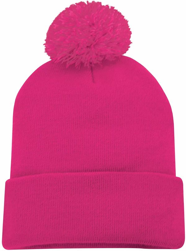 Am image of a Custom ATC Striped Cuff Pom Pom Toque in Pink Raspberry!