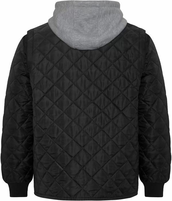 Am image of a Custom ATC Werk Quilted Hooded Freezer Jacket in Black!