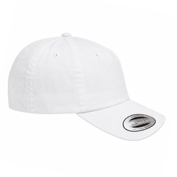 An image of a Custom ATC Yupoong YP Classics Cotton Twill Dad Cap in White!