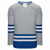 An image of a Custom Athletic Knit Hockey Jersey in Grey/Royal/White!
