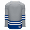 An image of a Custom Athletic Knit Hockey Jersey in Grey/Royal/White!