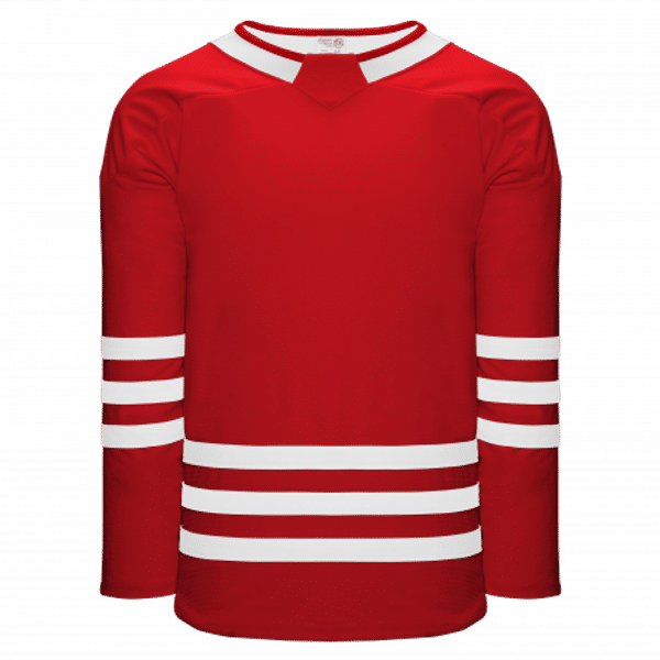 An image of a Custom Athletic Knit Hockey Jersey in Red/White!