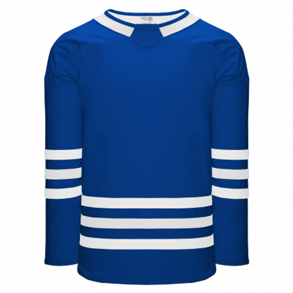 Am image of a Custom Athletic Knit Hockey Jersey in Royal/White!