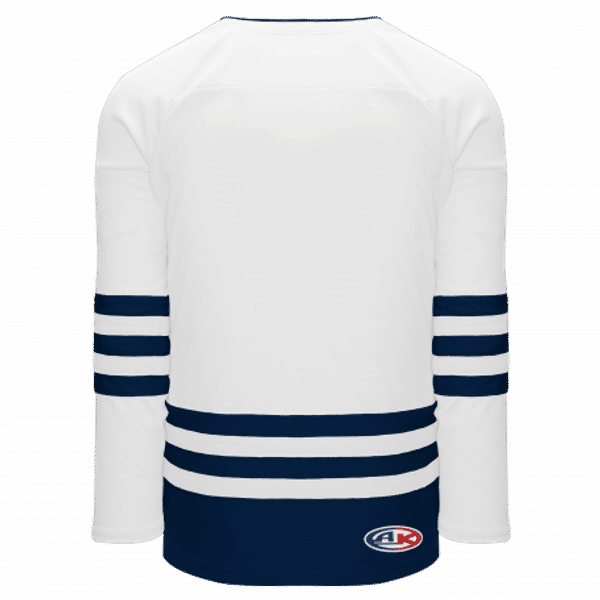 Am image of a Custom Athletic Knit Hockey Jersey in White/Navy!