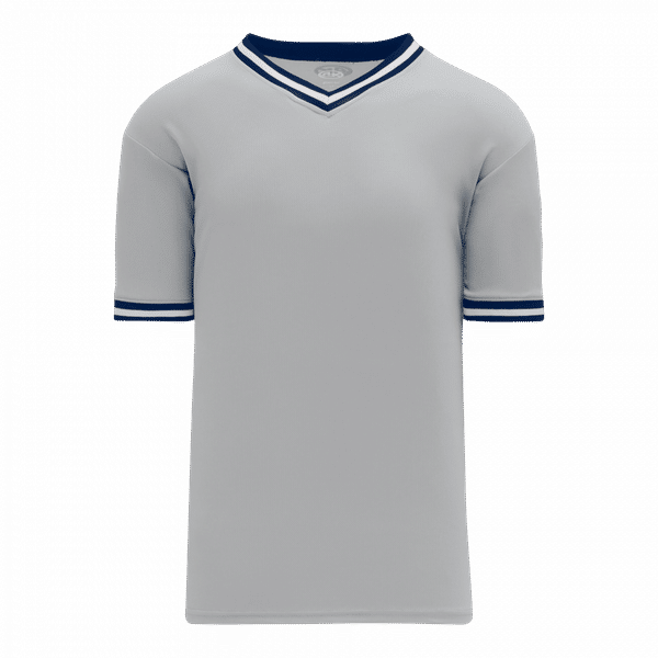 An image of a Custom Athletic Knit Volleyball Jerseys in Grey/Navy/White!
