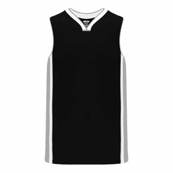 Am image of a Custom Athletic Knit Youth Pro Basketball Jerseys in Black/Grey/White!