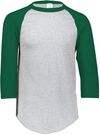 An image of a Custom Augusta Baseball Sleeve Tee 2 in Athletic Heather/Dark Green!