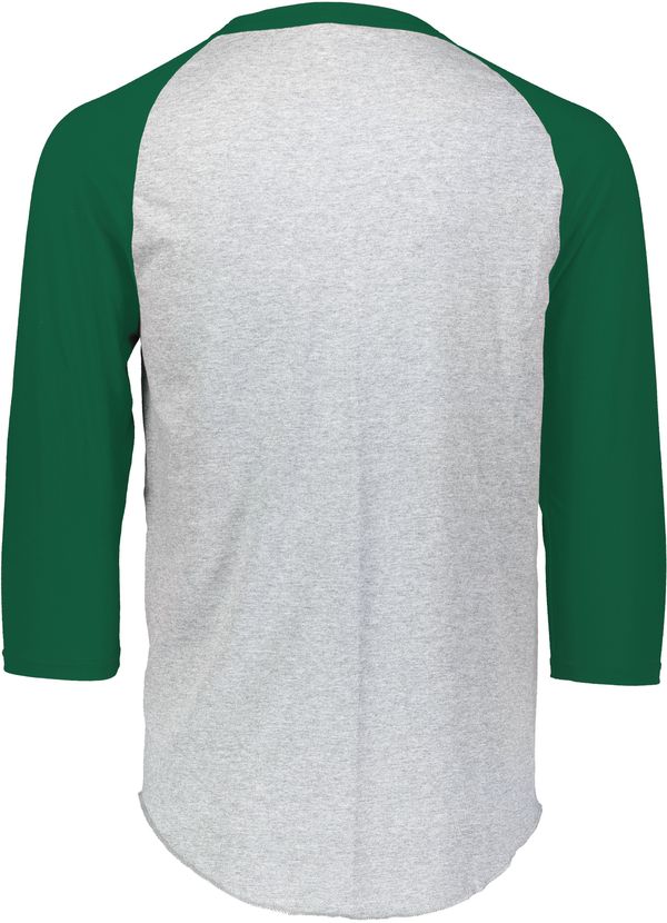 An image of a Custom Augusta Baseball Sleeve Tee 2 in Athletic Heather/Dark Green!