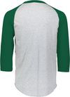 An image of a Custom Augusta Baseball Sleeve Tee 2 in Athletic Heather/Dark Green!