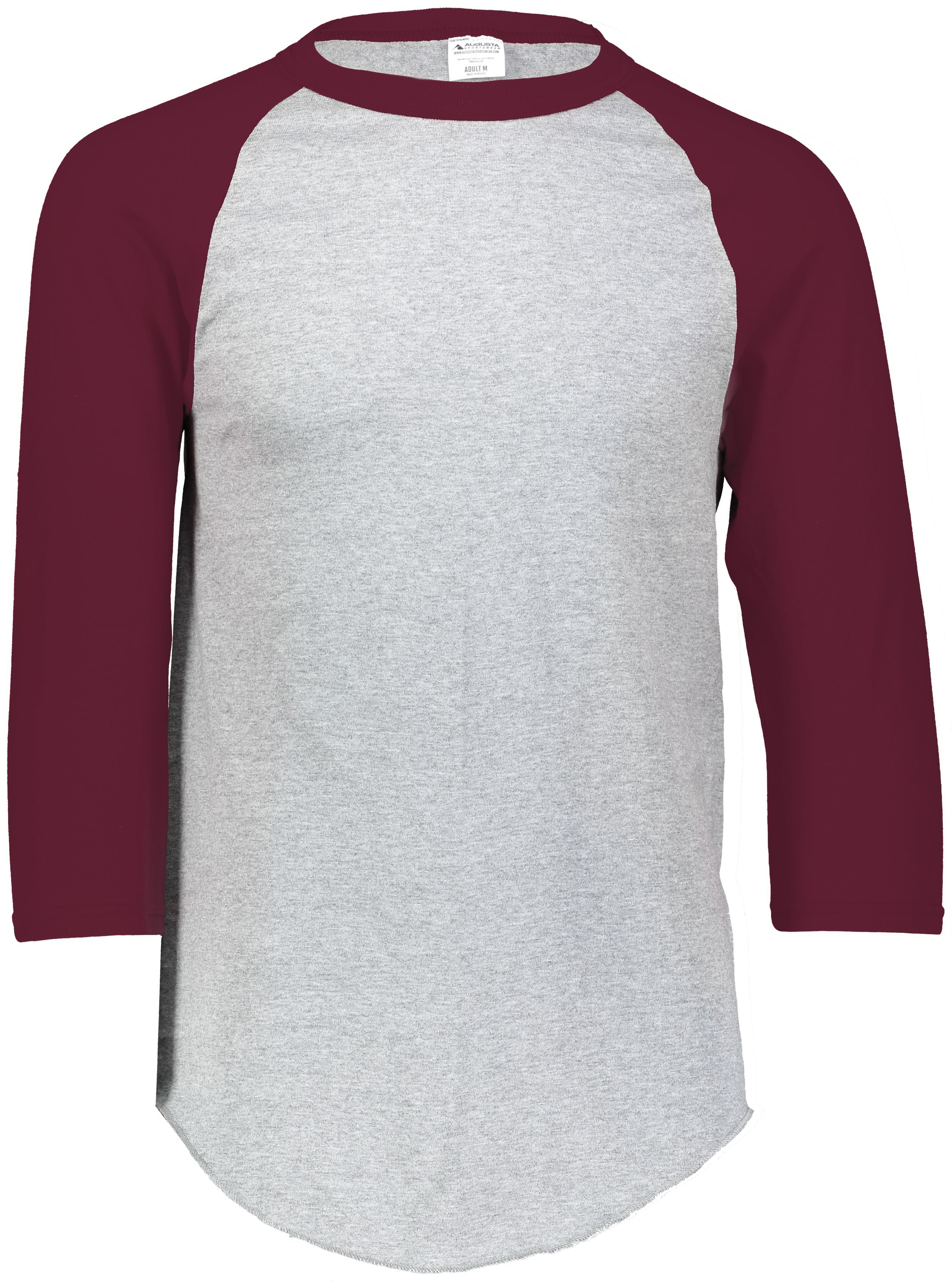 Augusta Baseball Sleeve Tee 2 in Athletic Heather/Maroon