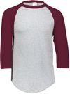 An image of a Custom Augusta Baseball Sleeve Tee 2 in Athletic Heather/Maroon!