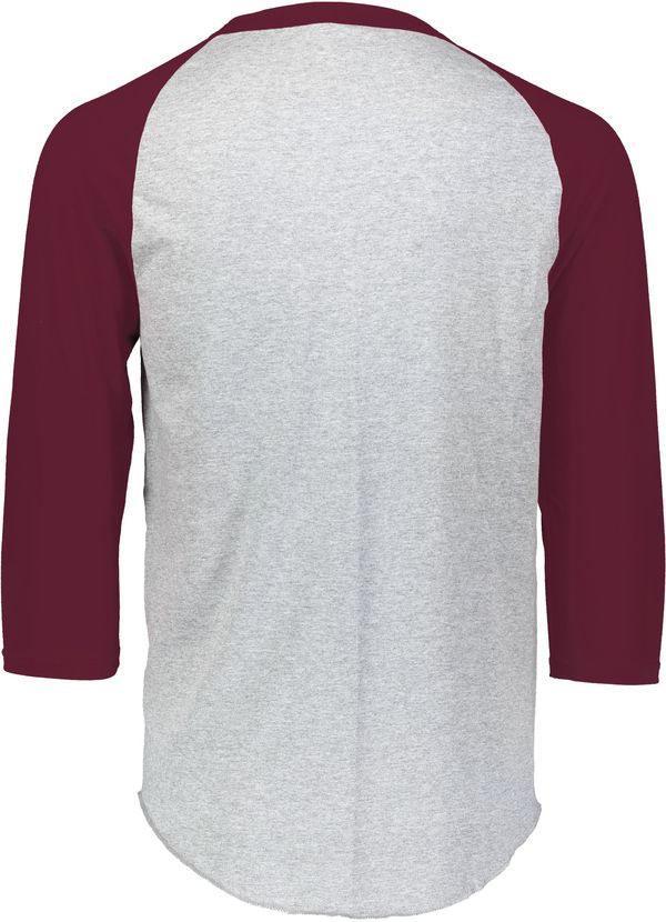 An image of a Custom Augusta Baseball Sleeve Tee 2 in Athletic Heather/Maroon!