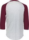 An image of a Custom Augusta Baseball Sleeve Tee 2 in Athletic Heather/Maroon!