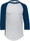 An image of a Custom Augusta Baseball Sleeve Tee 2 in Athletic Heather/Navy!