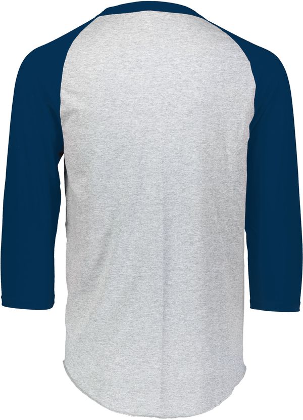 An image of a Custom Augusta Baseball Sleeve Tee 2 in Athletic Heather/Navy!