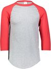 An image of a Custom Augusta Baseball Sleeve Tee 2 in Athletic Heather/Red!