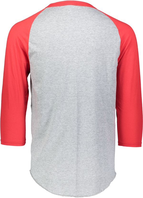 An image of a Custom Augusta Baseball Sleeve Tee 2 in Athletic Heather/Red!