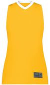 Am image of a Custom Augusta Sportswear Ladies Match Up Basketball Jersey in Gold/White!