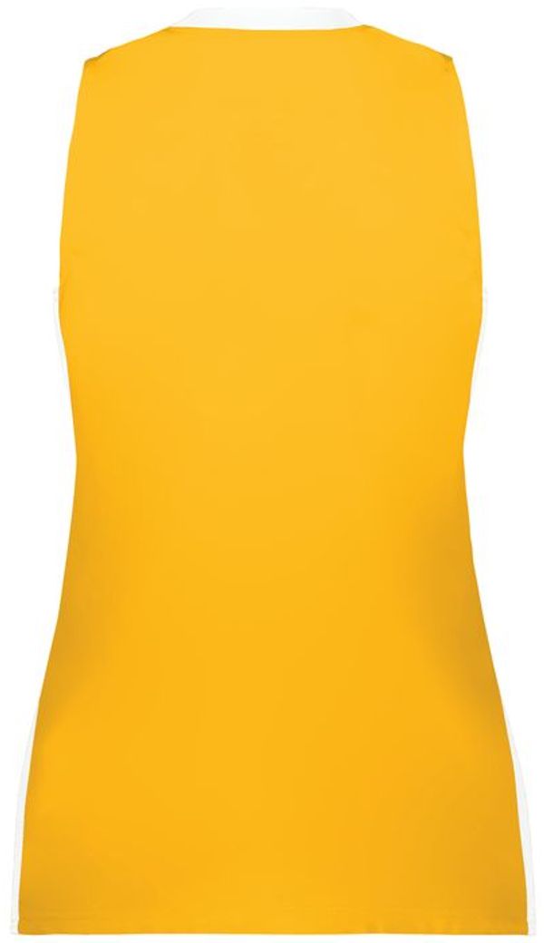 Am image of a Custom Augusta Sportswear Ladies Match Up Basketball Jersey in Gold/White!