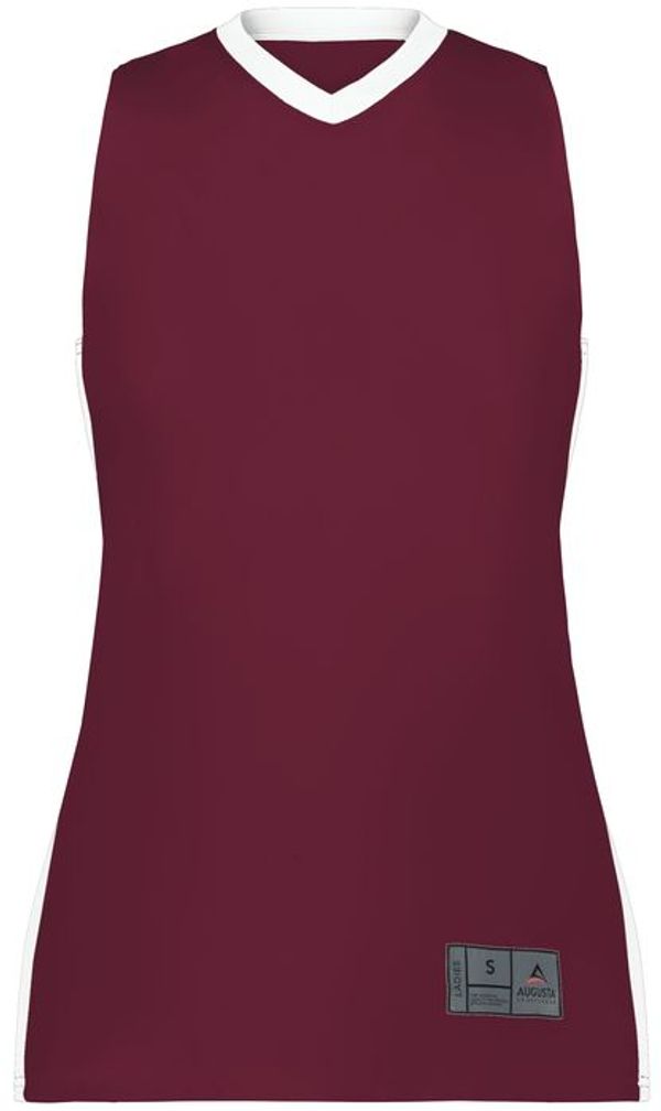 Am image of a Custom Augusta Sportswear Ladies Match Up Basketball Jersey in Maroon/White!