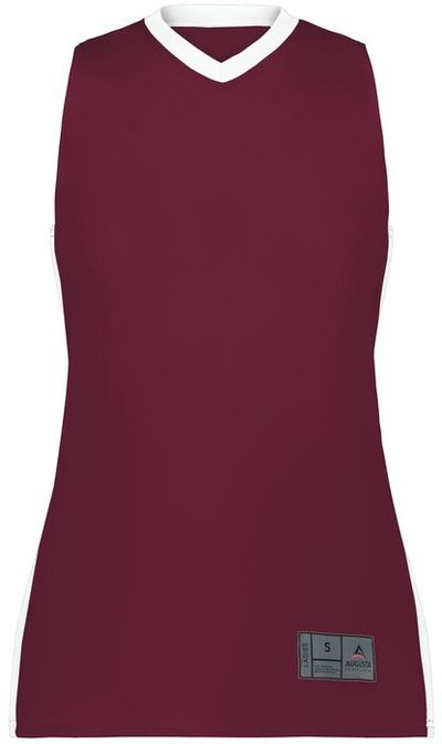 Am image of a Custom Augusta Sportswear Ladies Match Up Basketball Jersey in Maroon/White!
