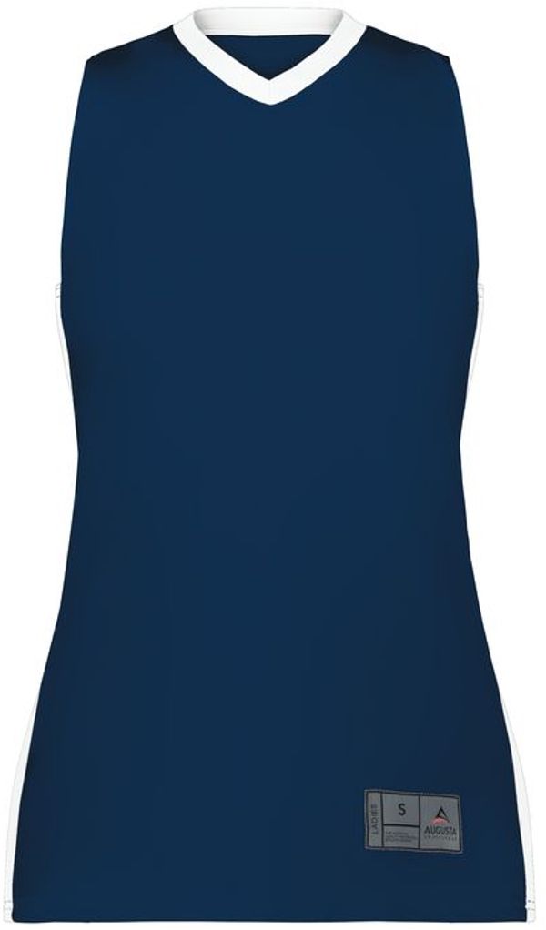 Am image of a Custom Augusta Sportswear Ladies Match Up Basketball Jersey in Navy/White!