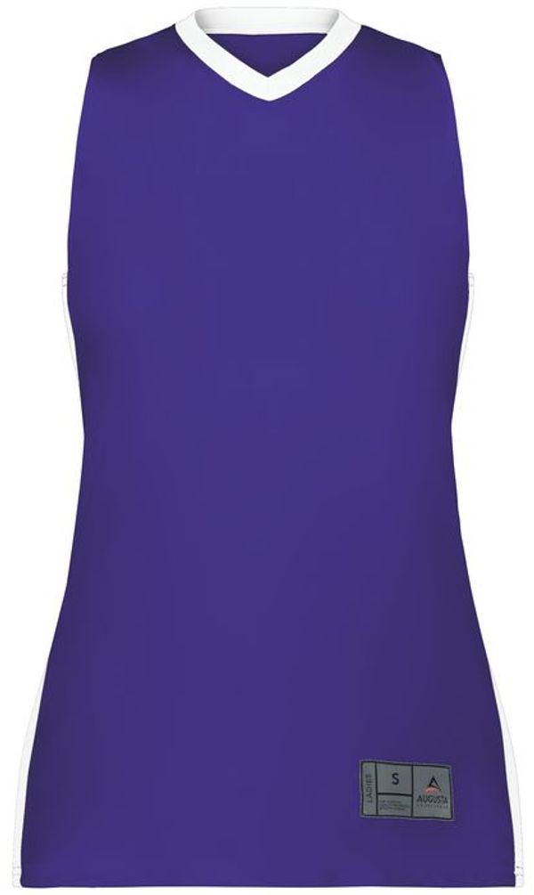 An image of a Custom Augusta Sportswear Ladies Match Up Basketball Jersey in Purple/White!