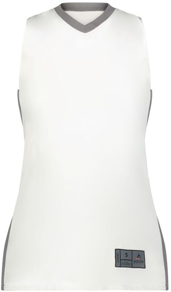 An image of a Custom Augusta Sportswear Ladies Match Up Basketball Jersey in White/Graphite!