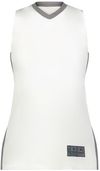 An image of a Custom Augusta Sportswear Ladies Match Up Basketball Jersey in White/Graphite!