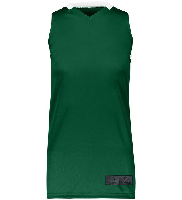Augusta Sportswear Ladies Step Back Basketball Jersey in Dark Green/White