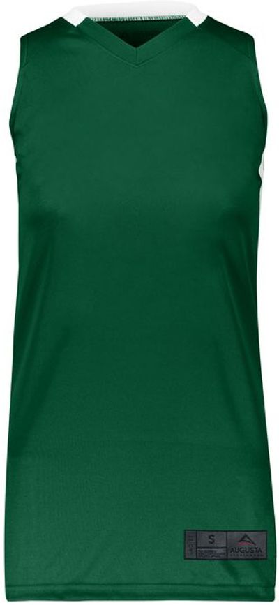 Am image of a Custom Augusta Sportswear Ladies Step Back Basketball Jersey in Dark Green/White!