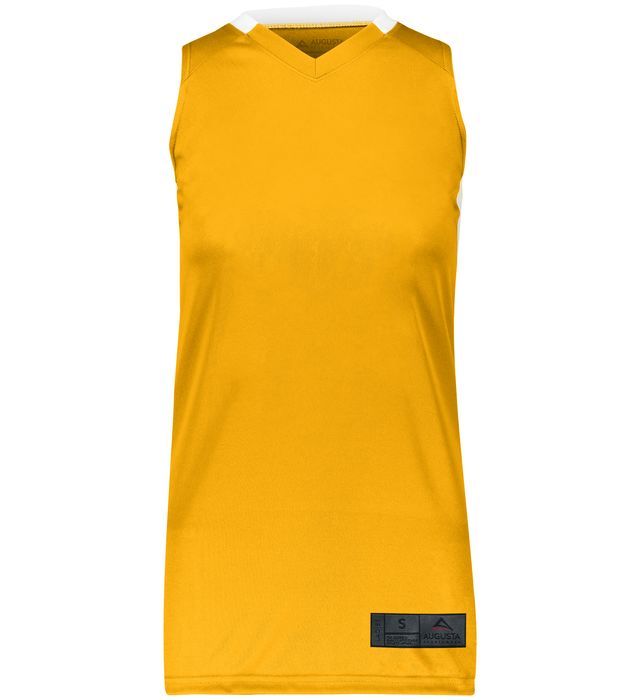 Augusta Sportswear Ladies Step Back Basketball Jersey in Gold/White