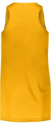 Am image of a Custom Augusta Sportswear Ladies Step Back Basketball Jersey in Gold/White!