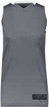 Am image of a Custom Augusta Sportswear Ladies Step Back Basketball Jersey in Graphite/White!