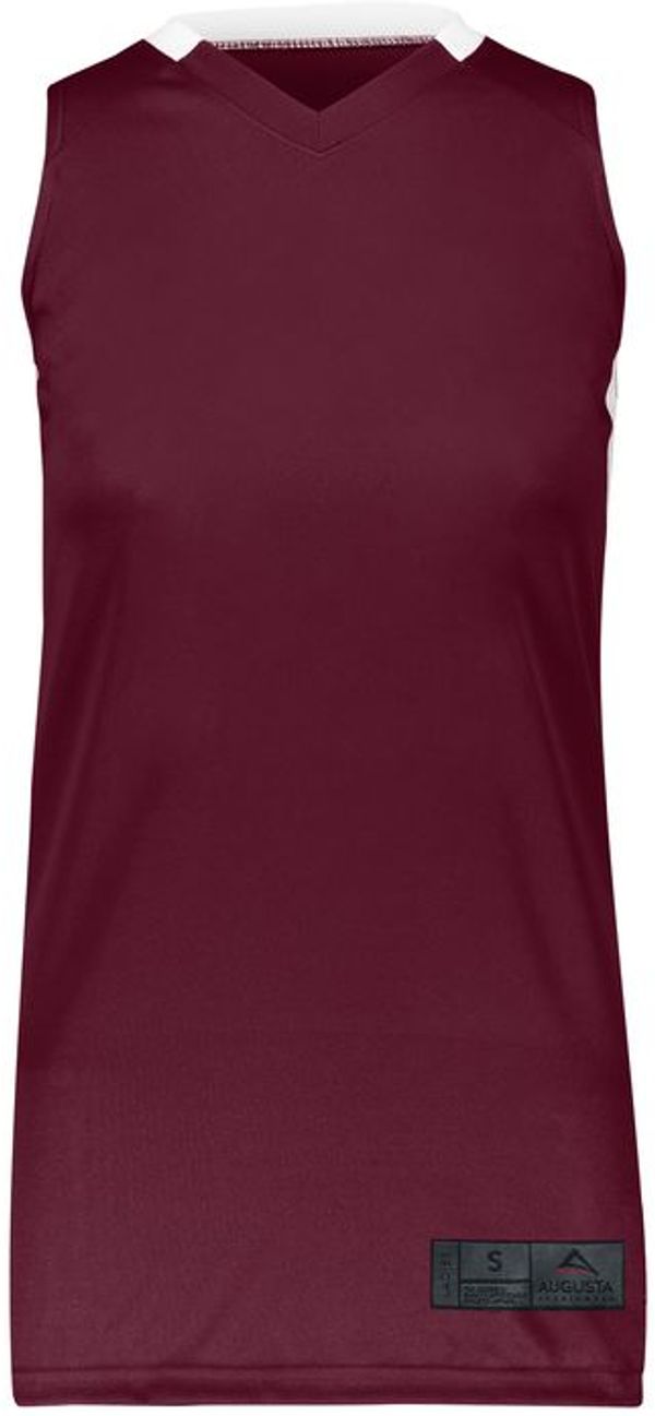 Am image of a Custom Augusta Sportswear Ladies Step Back Basketball Jersey in Maroon/White!
