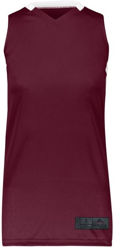Am image of a Custom Augusta Sportswear Ladies Step Back Basketball Jersey in Maroon/White!