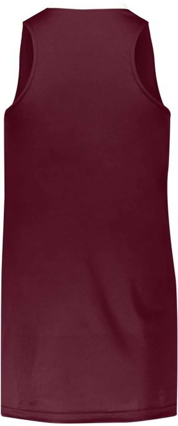 Am image of a Custom Augusta Sportswear Ladies Step Back Basketball Jersey in Maroon/White!