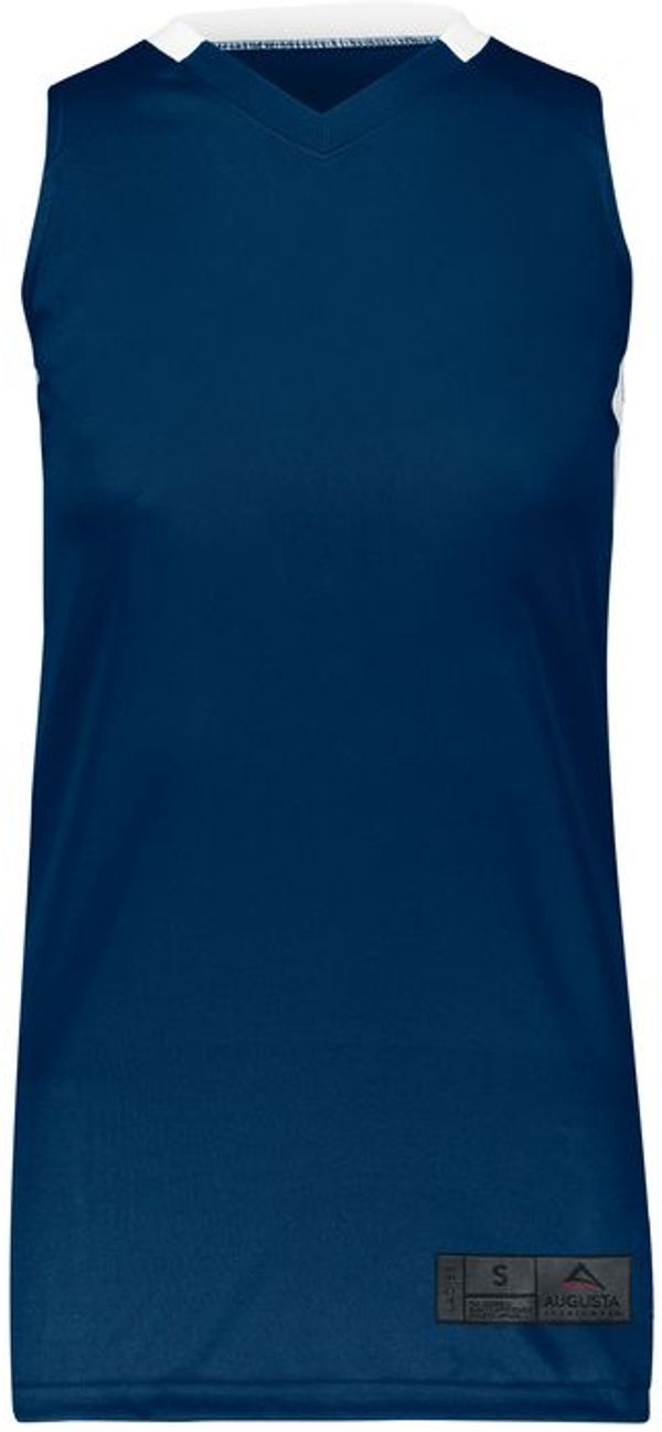 Am image of a Custom Augusta Sportswear Ladies Step Back Basketball Jersey in Navy/White!
