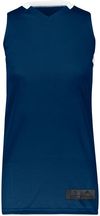 Am image of a Custom Augusta Sportswear Ladies Step Back Basketball Jersey in Navy/White!