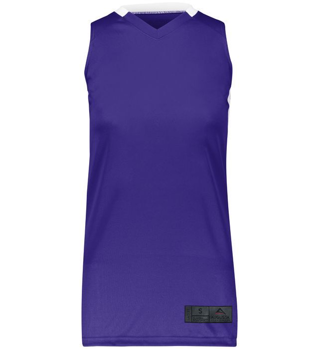 Augusta Sportswear Ladies Step Back Basketball Jersey in Purple/White