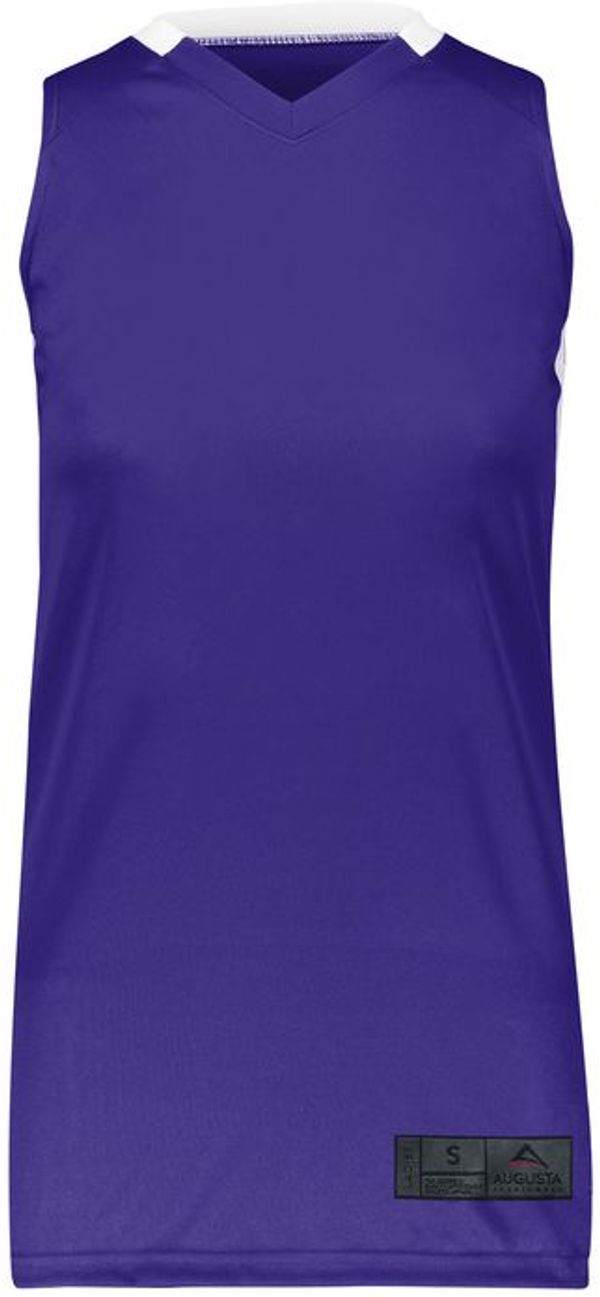 An image of a Custom Augusta Sportswear Ladies Step Back Basketball Jersey in Purple/White!