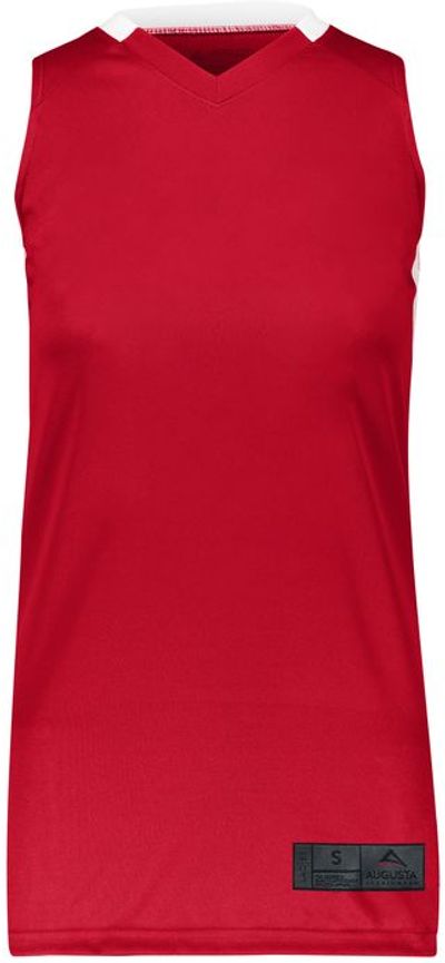 Am image of a Custom Augusta Sportswear Ladies Step Back Basketball Jersey in Red/White!