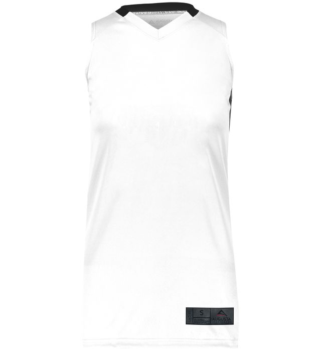 Augusta Sportswear Ladies Step Back Basketball Jersey in White/Black
