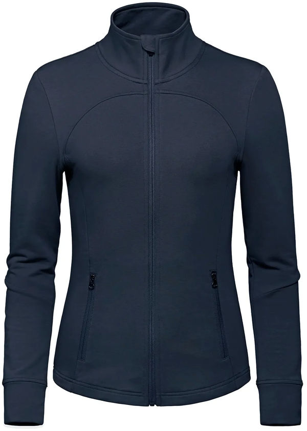 Am image of a Custom Aventurer Ladies French Terry Performance Full Zip Sweatshirt in Navy!