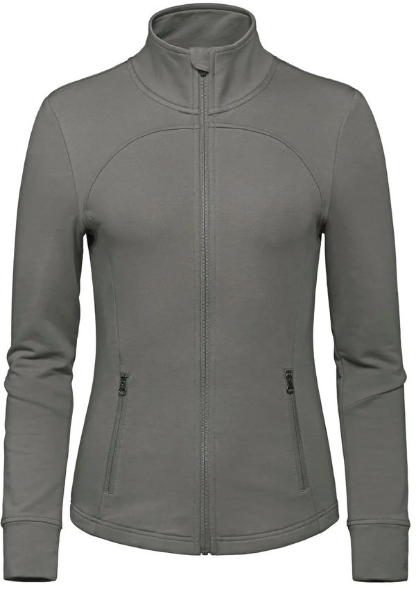 Am image of a Custom Aventurer Ladies French Terry Performance Full Zip Sweatshirt in Sage Green!