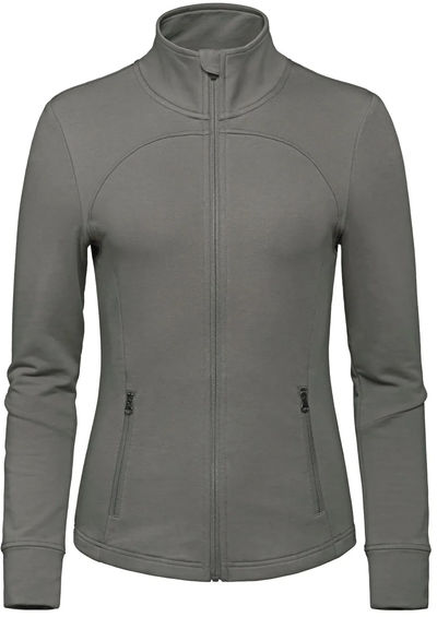 Am image of a Custom Aventurer Ladies French Terry Performance Full Zip Sweatshirt in Sage Green!