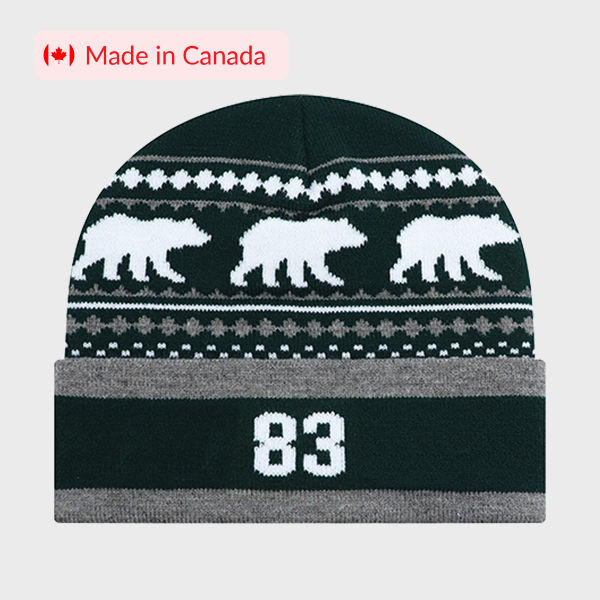 An image of a custom acrylic knit cuff toque