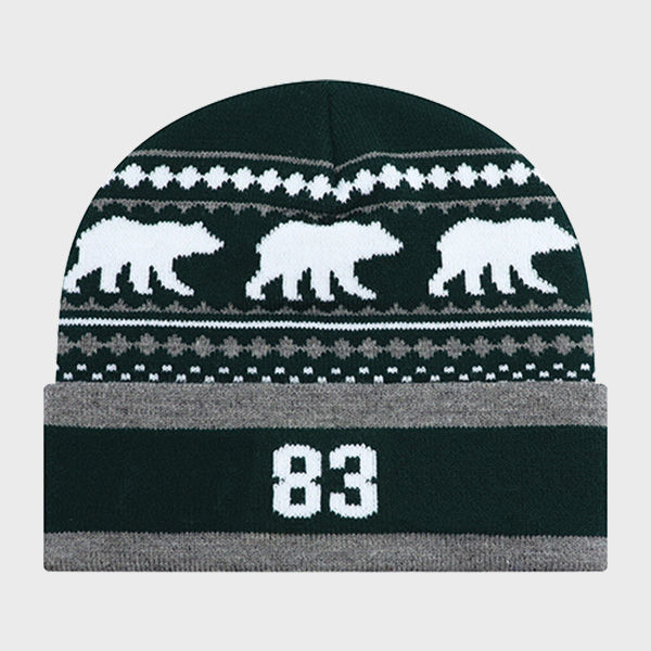 An image of a custom acrylic knit cuff toque